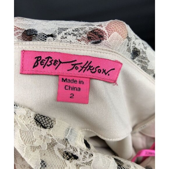 NWOT Betsey Johnson Womens Polka Dot Lace Dress Size 2 Cream Black Dance Party - Picture 4 of 10